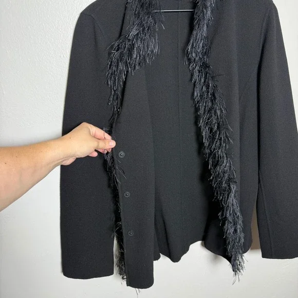 Linda Allard Ellen Tracy Womens Wool Jacket 10 Black Feather Quiet Luxury Blazer - Picture 6 of 10